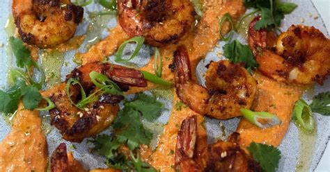 crispy shrimp with smoky piquillo pepper sauce|ayesha nurdjaja recipes.